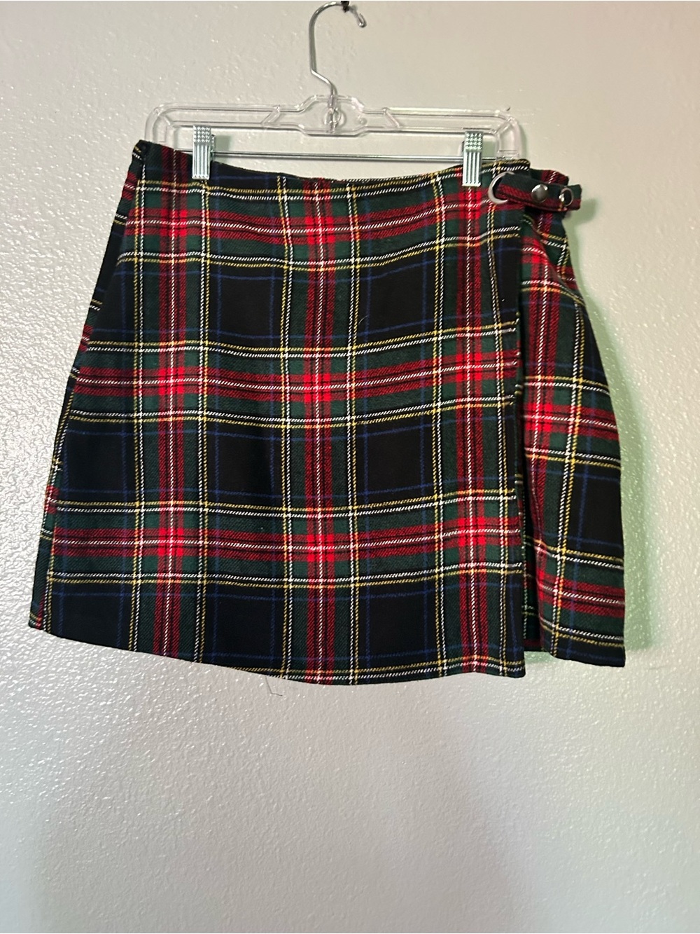 NWT Francesca's Alya Plaid Wrap Mini Skirt XL Black Stewart Tartan